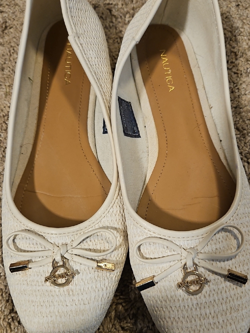 Nautica Women's White Bow-Trim Slip-On Ballet Flats